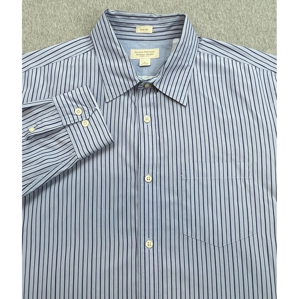 Banana Republic Shirt Mens Large Stripe Cotton Blend Slim Fit Button Up
